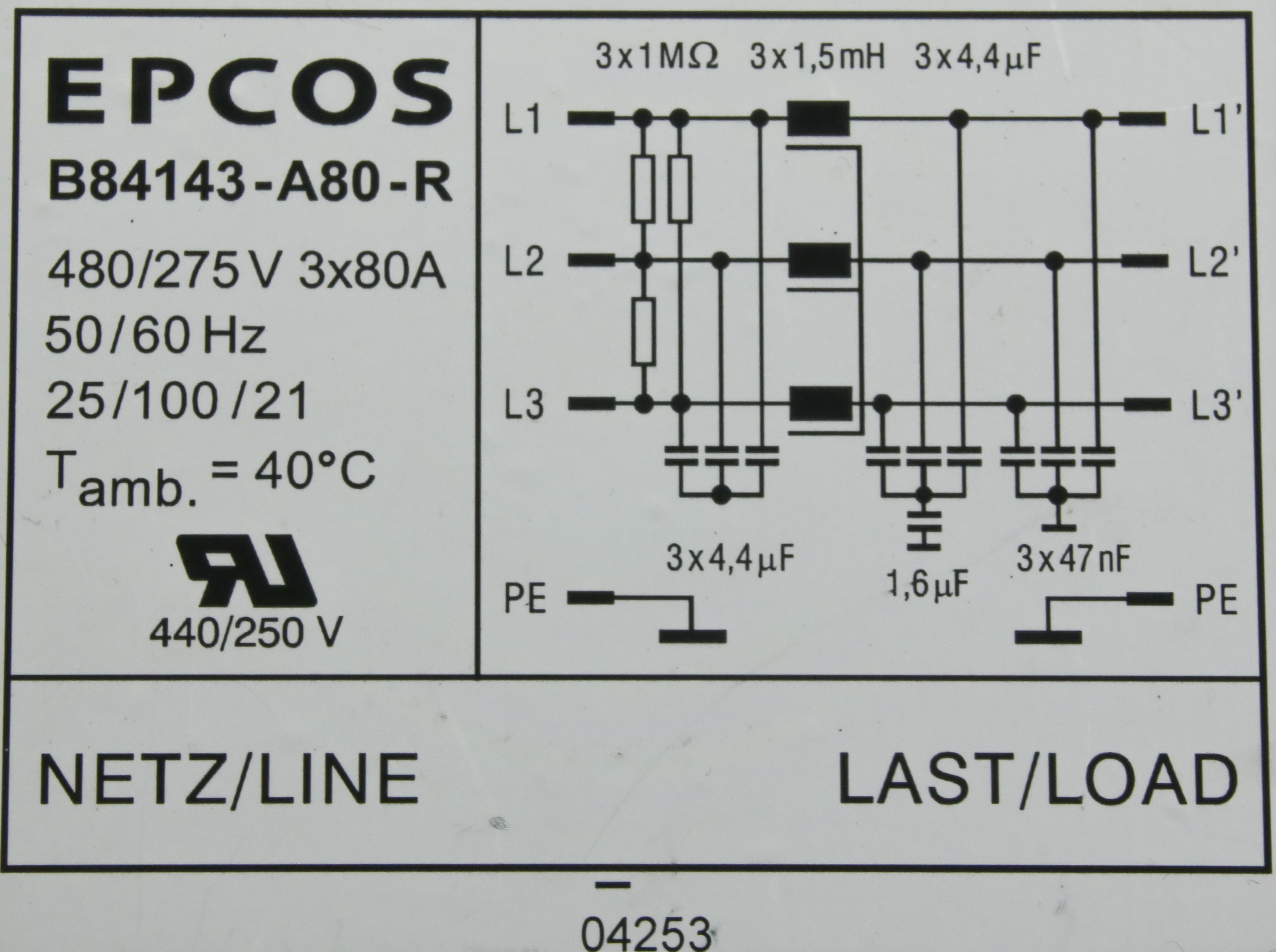 11037 EPCOS POWER LINE FILTER, 480/275V B84143-A80-R | eBay